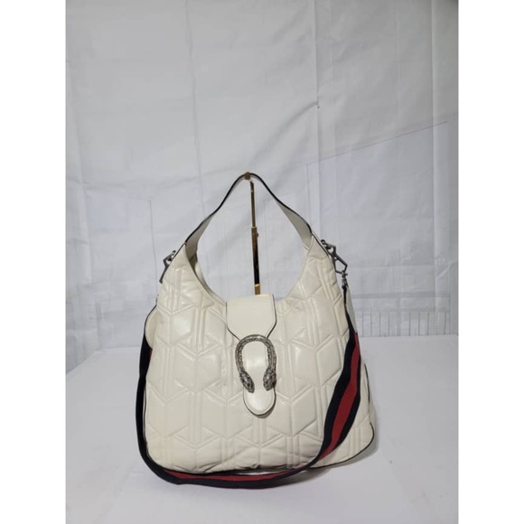 Authentic GUCCI Calfskin Web Quilted Medium Dionysus Hobo Bag White - Picture 1 of 10
